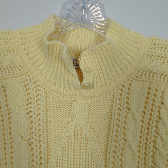 Vintage Joan‎ Harper Cable Knit Womens Sweater Yellow Acrylic Button Neck Large - Picture 4 of 13